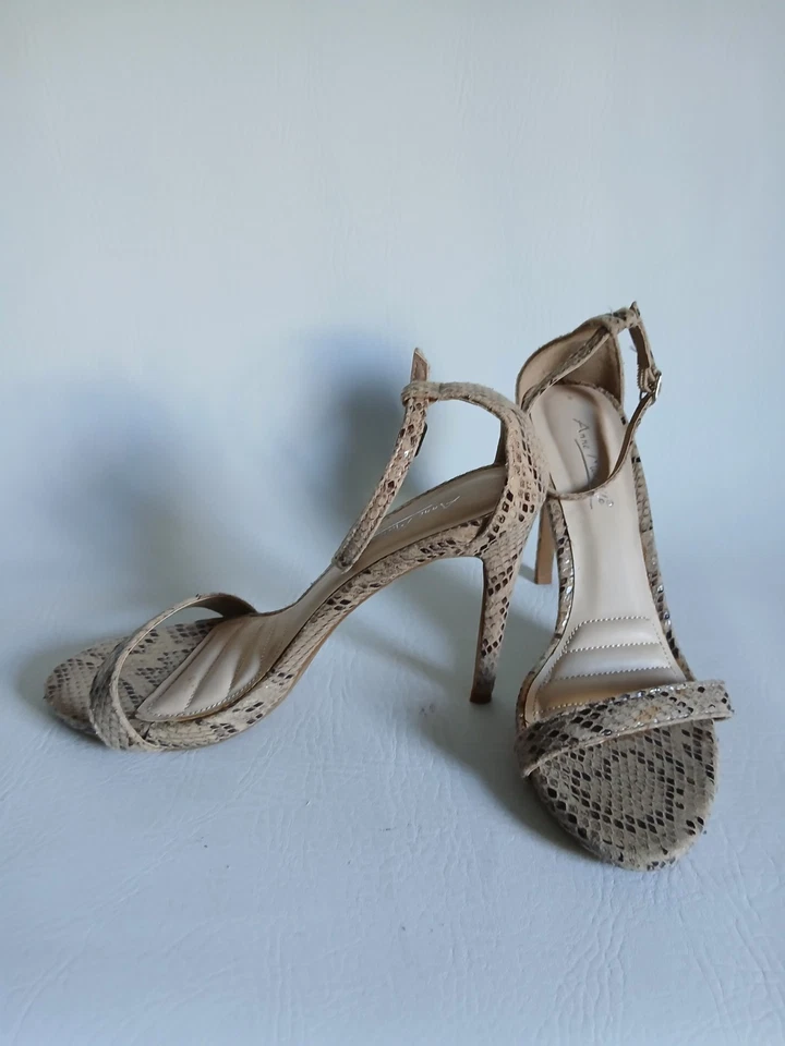 Zapatos para mujer Anne Michelle tostados punta abierta aguja tobillo talla 8M Foto 1 de 4