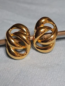 Vintage Napier Gold Tone Double Link Clip On Earrings Fashion Jewelry - Picture 1 of 6