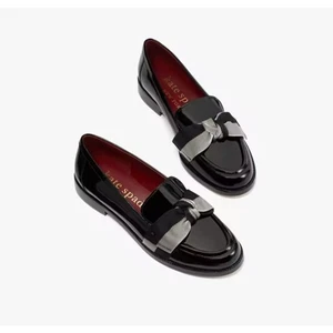 Kate Spade Leandra Loafer Black Cream Patent Leather Size 7 NIB Chic Sleek - Picture 1 of 16