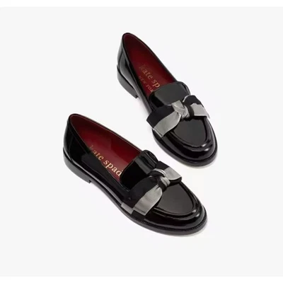 Kate Spade Leandra Loafer Black Cream Patent Leather Size 7 NIB Chic Sleek - Image 1 of 4
