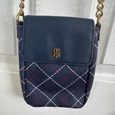 Small Plaid Pattern Quilted  Tommy Hilfiger Crossbody Purse 8” x 6” w/ 21” drop - Image 1 of 4