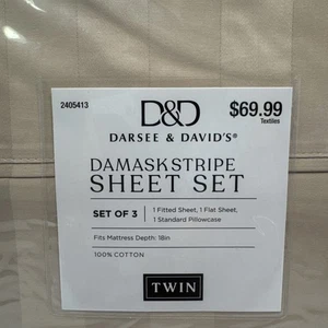 D&D Damast Streifen Laken Set, TWIN 3-tlg. Hellbraun, 400 ct. 100 % Baumwolle, Darsee, Neu im Karton NEU! - Bild 1 von 6