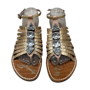 Sandalias planas Sam Edelman GoGo Gladiador doradas con tiras talla 10 cuero - Imagen 1 de 8