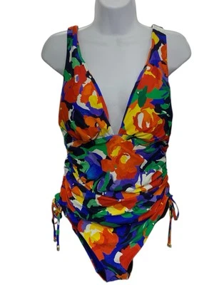 Traje de baño Ralph Lauren para mujer talla 16 de una pieza floral fruncido nuevo con etiquetas $165 Foto 1 de 4
