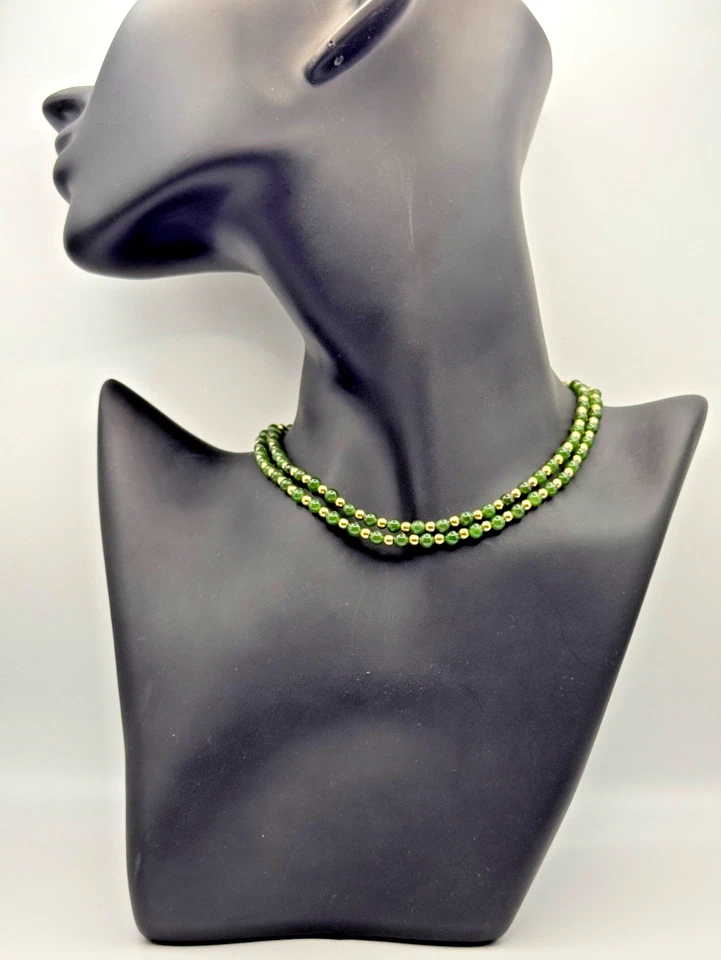 14k Gold Filled Positive Energy Green Aventurine Faux Jade Delicate Necklace - Image 1 of 4