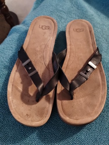 Sandali UGG donna infradito pelle tanga nero taglia 8 casual 1009849