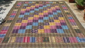 Patchwork Kantha Floral Tagesdecke Baumwolle Blockdruck Handarbeit Indien King E - Bild 1 von 8