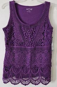 NWT $36 Apt 9 Crochet Overlay Tank Top Purple Petite Small Boho - Picture 1 of 9
