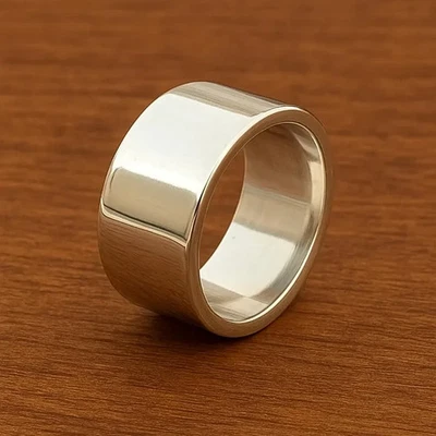 Handmade Sterling Silver Wide Band Ring, Smooth Thick Statement Ring, All Size - Image 1 of 4
