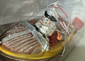Vintage NOS Department 56 Speed Boat Mercury Glass Handpainted Fishing Ornament - Picture 1 of 7