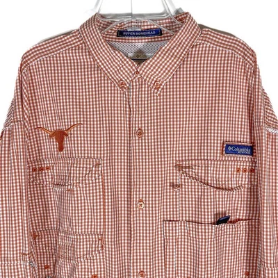 Columbia PFG Texas Longhorns Shirt Super Bonehead Men XL Burnt Orange Plaid EUC - Image 1 of 4