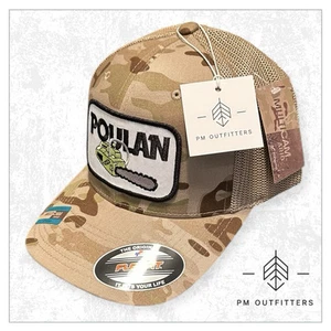 Vintage Retro Poulan Chainsaw Patch Camo Flexfit Multicam Trucker Hat - Picture 1 of 12