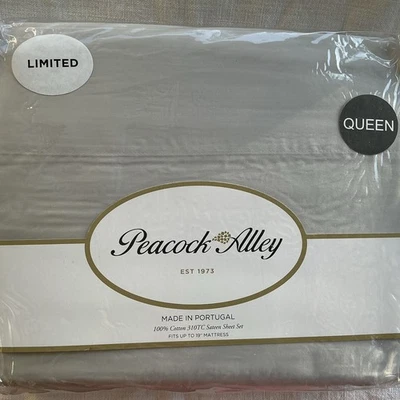 Peacock Alley 310TC 100% algodón satén, sábanas Queen, gris teniente, hechas en Portugal Foto 1 de 4