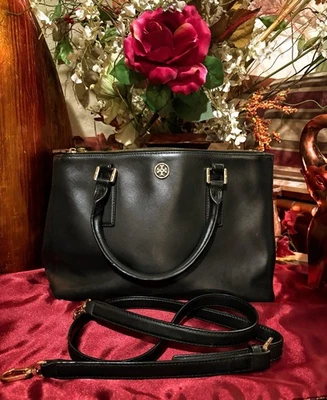 Bolso de hombro Tory Burch Saffiano Robinson mediano negro Foto 1 de 4