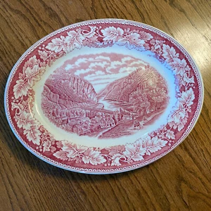HOMER LAUGHLIN CURRIER & IVES RED HARPERS FERRY, VA. PLATTER 11 5/8" - Picture 1 of 5