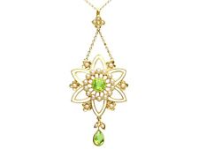 1.78ct Peridot Pearl and 15ct Yellow Gold Pendant Antique Circa 1880