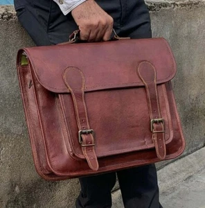 Bag Briefcase Vintage Leather Laptop Genuine Men's Shoulder Satchel Messenger - Picture 1 of 8