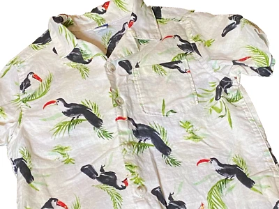 M1!WOW! Camisa Manga Corta OLD NAVY 5T TUCAN Bolsillo Pájaro Lino Hawaiano Foto 1 de 3