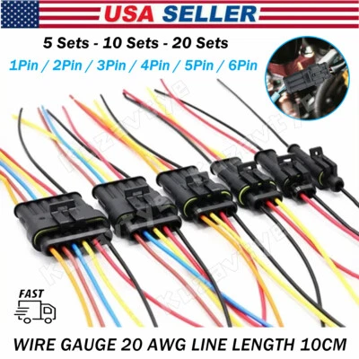 5/10Set Electrical Connector 1/2/3/4/5/6Pin Automotive Wire Plug Male and Female - Image 1 of 4