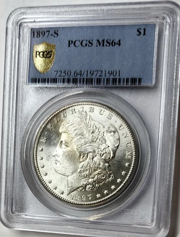 CHOICE 1897-S MORGAN SILVER DOLLAR  MS-64 PCGS GS FROSTY BRILLIANT UNCIRCULATED Cover