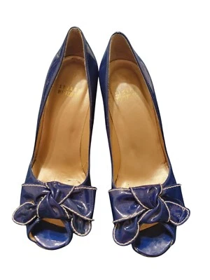 Stuart Weitzman Blue Patent Leather Peep Toe Pumps Heels Women's Shoes 6.5 M - Image 1 of 4