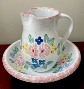 Pier 1 Imports Dainty Flowers  7” Pitcher & Bowl Set Hand Painted & Made Italy - Picture 1 of 11