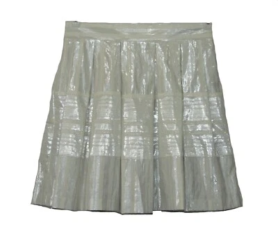 1. State Beige Sand Metallic Striped Pleated Flare Skirt Size Small NWT $78 Foto 1 de 4