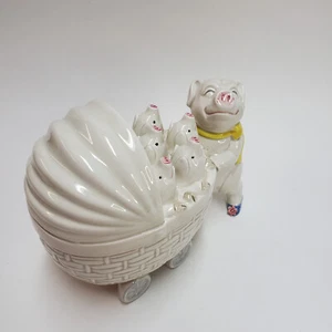 1985 Fitz and Floyd Covered Trinket Dish of Mama Pig Pushing Piglets - Picture 1 of 11