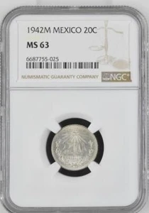 Mexico 20 Centavos 1942 M NGC MS 63 - Picture 1 of 2