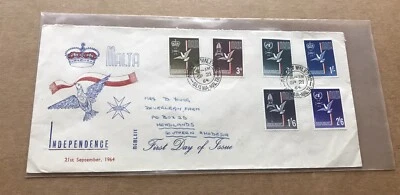 Malta 1964 FDC to Rhodesia+ Independence Set of 6+ SG#321-326 + Neat Cachet - Image 1 of 2