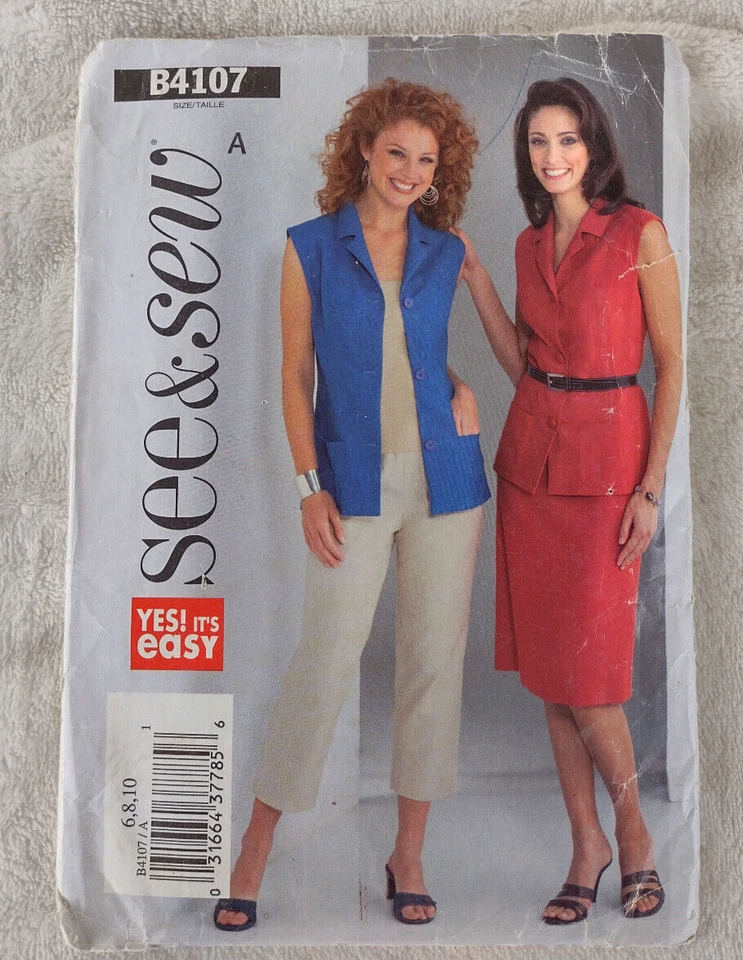 See & Sew Pattern B4107 Misses  Vest Skirt Pants Easy 6 8 10 Uncut - Image 1 of 4