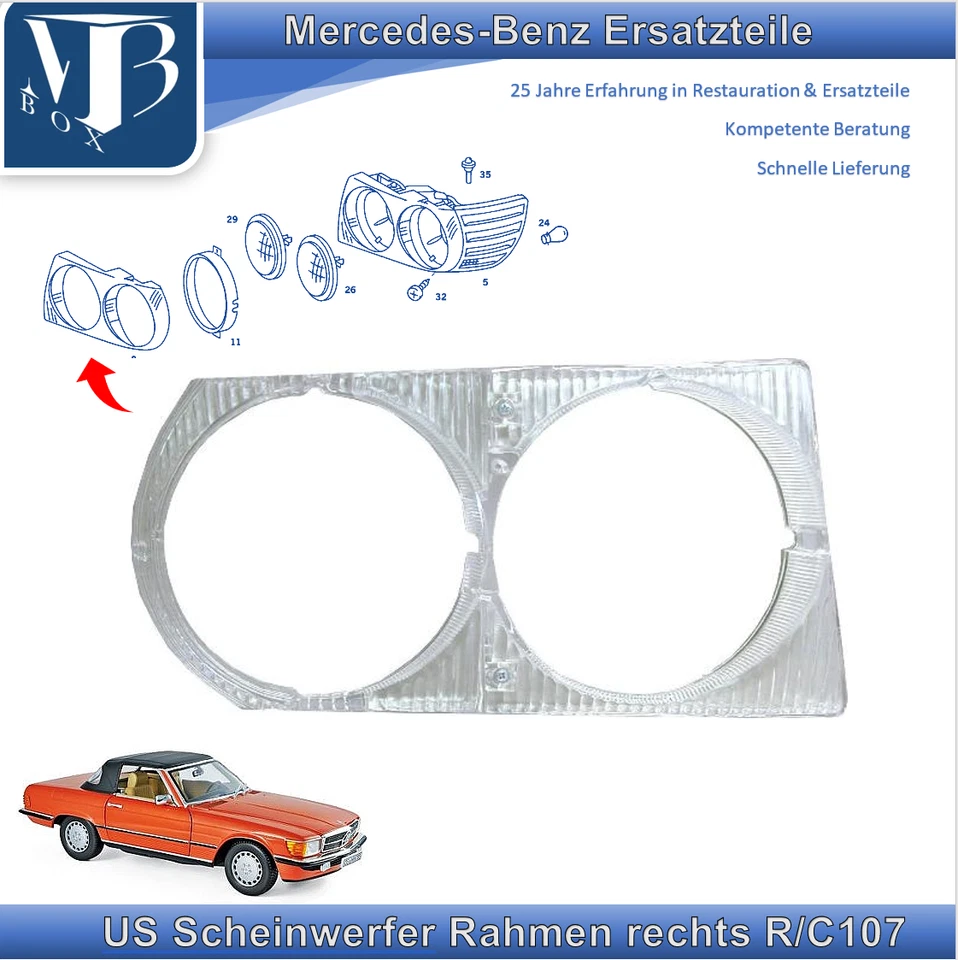 Mercedes-Benz W107 R/C 107 SL SLC US Scheinwerfer Rahmen links - Bild 1 von 1