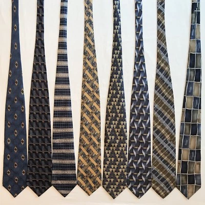 8 Men's Ties Claiborne Via Europa Haggar Blue Yellow Tan Gold Vtg Silk Tie Lot - Imagem 1 de 4