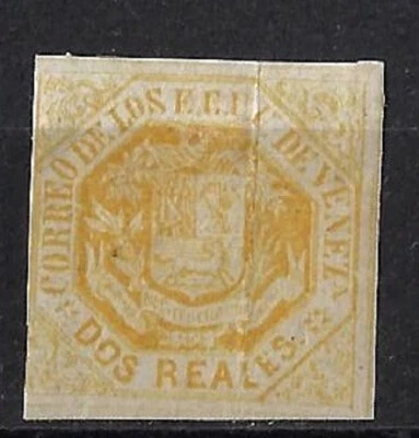 Venezuela: 1865; Scott 21, only 1 edge short, 1 light fold, MH, EBV1000-3 - Image 1 of 2