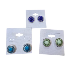 Women's Stud Earrings Silver Plated Resin Pierced 3 Pairs - Picture 1 of 5