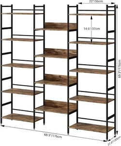 5 Tier Industrial Large Bookshelf Bookcase Standing Wide 14 Open Display Shelves - Picture 1 of 13