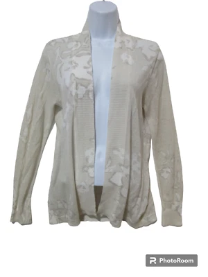 Cárdigan tejido algodón/lino talla 0 Chico's LIGERO frente abierto beige S EXCELENTE Foto 1 de 4