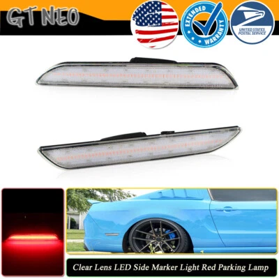 Clear Lens LED Side Marker Lights Red Parking Lamps for 2015-2019 Ford Mustang - Image 1 of 4