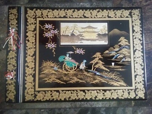 Rare Vtg Black Laquered Hand Painted Mother of Pearl Music Box & Photo Album - Picture 1 of 12