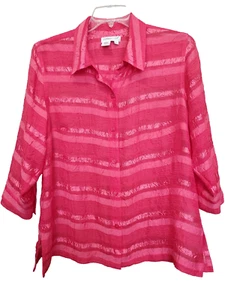 Coldwater Creek Red Striped Sheer Crinkle 3/4 Sleeve Button-Up Shirt Size XL - Picture 1 of 7