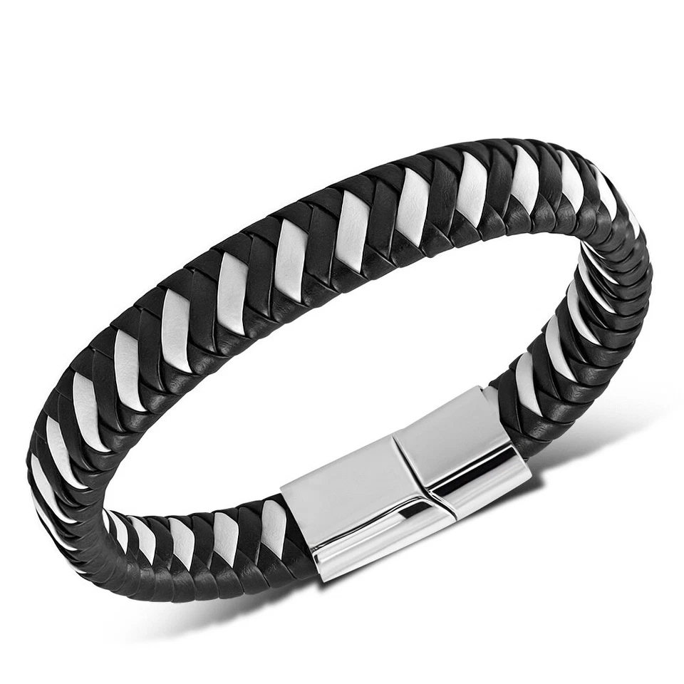 Brazalete de cuero trenzado multicolor tono plata acero inoxidable Foto 1 de 1