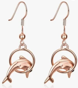 Ohrringe Ohrhänger Tropfen Rosegold Farben Drop Delfine Damen Modeschmuck - Bild 1 von 6