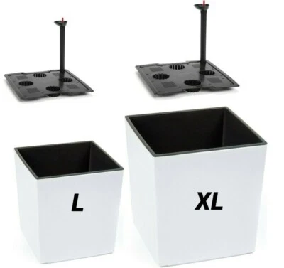 Blumenkübel Blumentopf mit Bewässerungssystem Hochglanz Einsatz SET2: L+XL Weiß - Bild 1 von 4