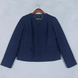 Talbots Jacket Womens 4 Navy Blue Tweed Pocket Full-Zip Jacket Career Preppy - Picture 1 of 15