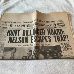 CHICAGO PAPIERBERICHTE JOHN DILLINGERS TOD ORIG 1934 CHICAGO HERALD PRÜFER - Bild 1 von 12