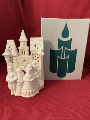 Suporte de vela Partylite P0204 Village Carolers luz de chá porcelana bisque com caixa - Imagem 1 de 4