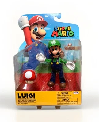 NEW Jakks Pacific LUIGI w/SUPER MUSHROOM Nintendo Super Mario 4in Action Figure - Image 1 of 4