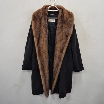 Max Mara Wool Cashmere Blend Mink Fur Elegant Chic Event Overcoat Coat Small - Image 1 of 4