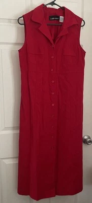 VTG Sag Harbor Linen Button Front Maxi Shirt Dress Size 12  Red Office - Image 1 of 4