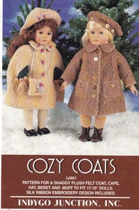 Indygo Junction Pattern Cozy Coats Shaggy Plush Coat Cape Hat Beret 17-19" Doll - Picture 1 of 2